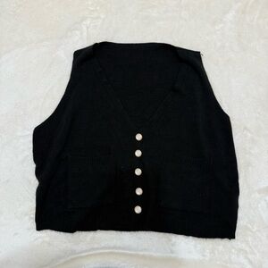 Black Knit Top with Button Accents Large / L